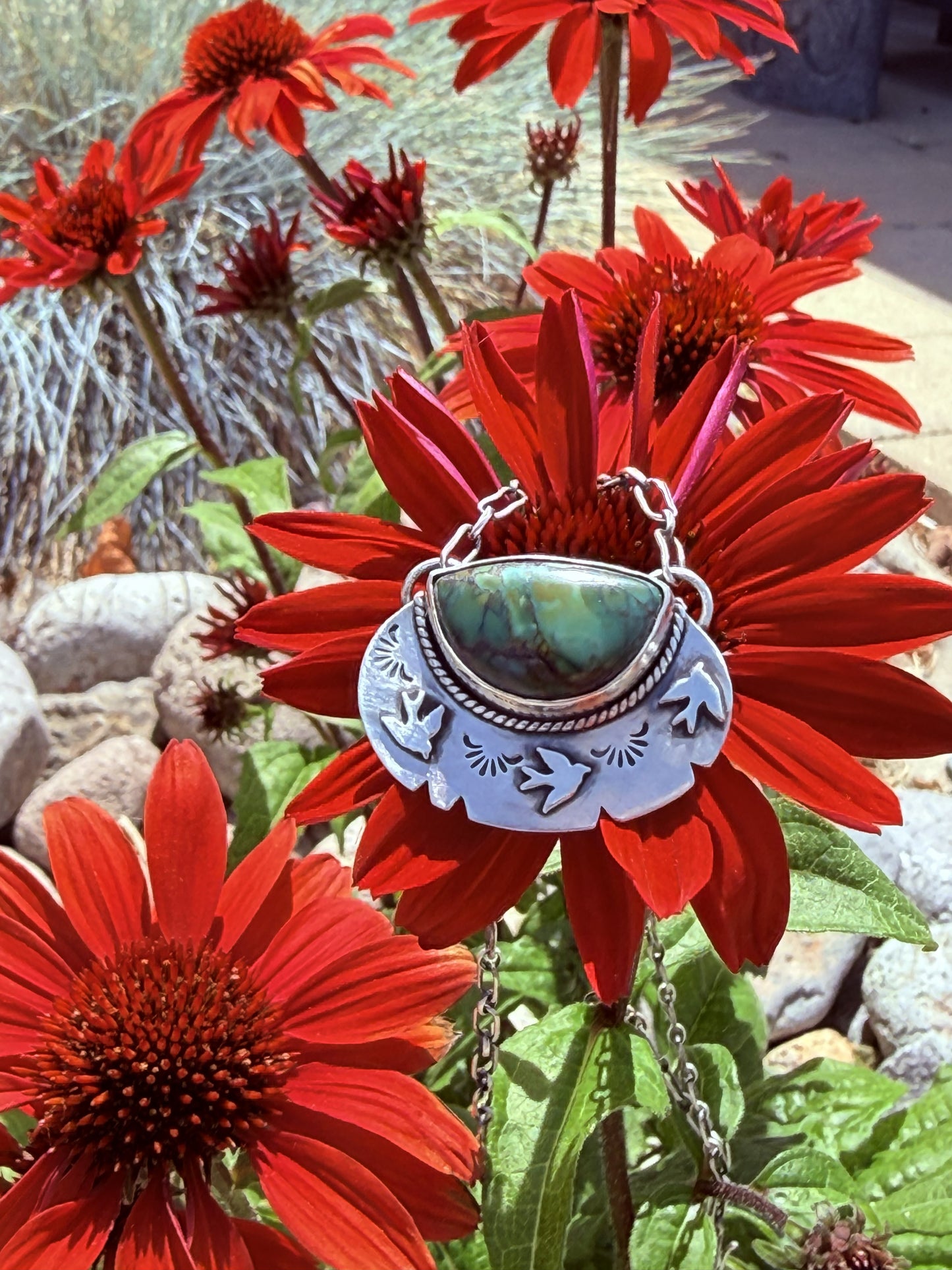 Dancing Swallows — Hubei Turquoise & Sterling Silver Necklace
